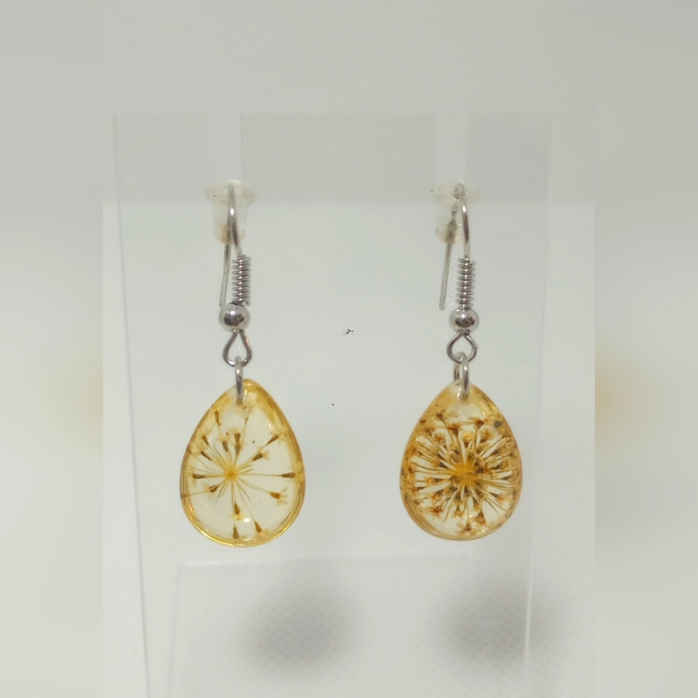NWOT Yellow puffball tear drop earring